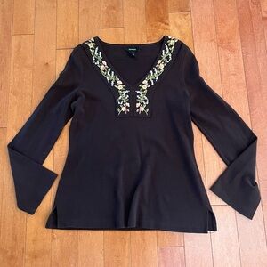Express Brown Embroidered V Neck Top Large